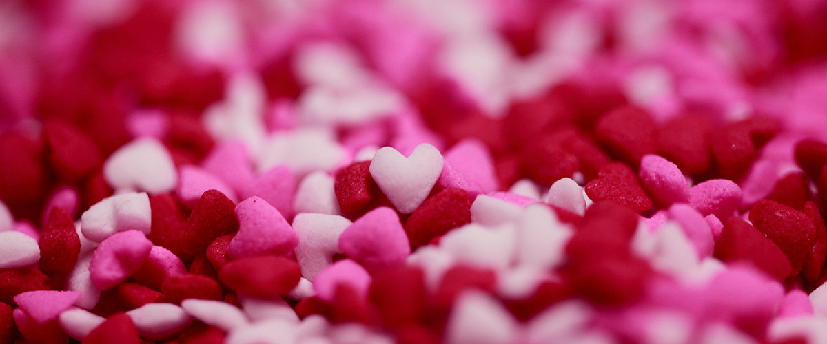 Red, pink, and white Valentine's Day heart sprinkles.